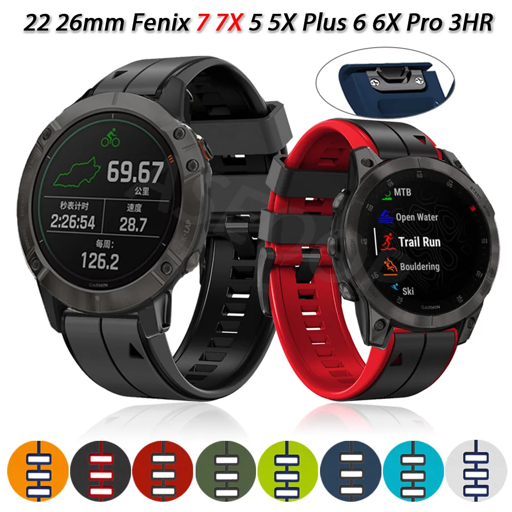 

22 26mm Watch Strap For Garmin Fenix 7 7X 6 5X 6X Pro 5Plus 3HR Enduro MK2 Silicone Smartwatch Wrist Band Quick Release Bracelet