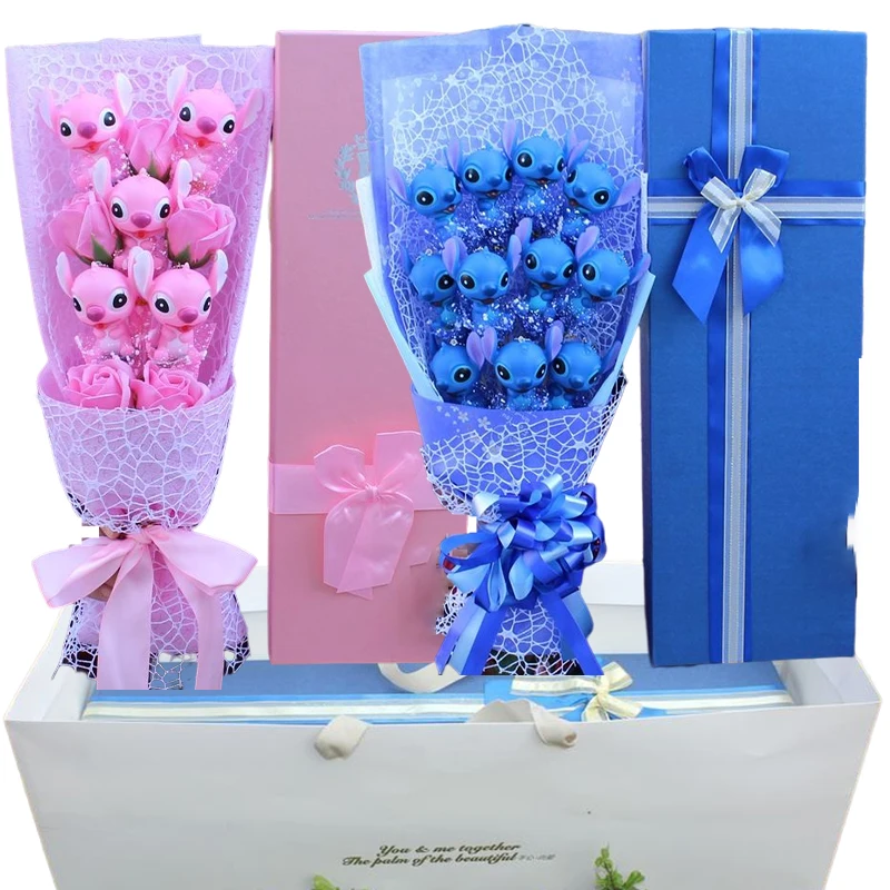 

Цветочный букет из мультфильма «Лило Ститч», плюшевая игрушка, Подарочная коробка для кукол, детский букет на Рождество, день рождения, выпу...