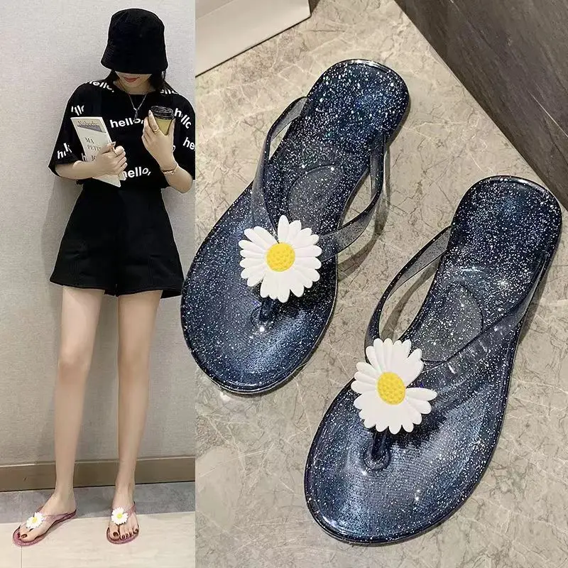 

Женские летние шлепанцы на мягкой подошве, Нескользящие прозрачные шлепанцы с кристаллами, домашние повседневные шлепанцы, пляжные тапочки