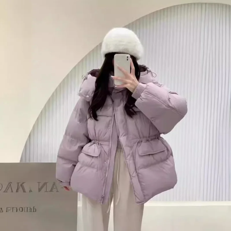 Женские парки средней длины с капюшоном корейский свободный пуховик