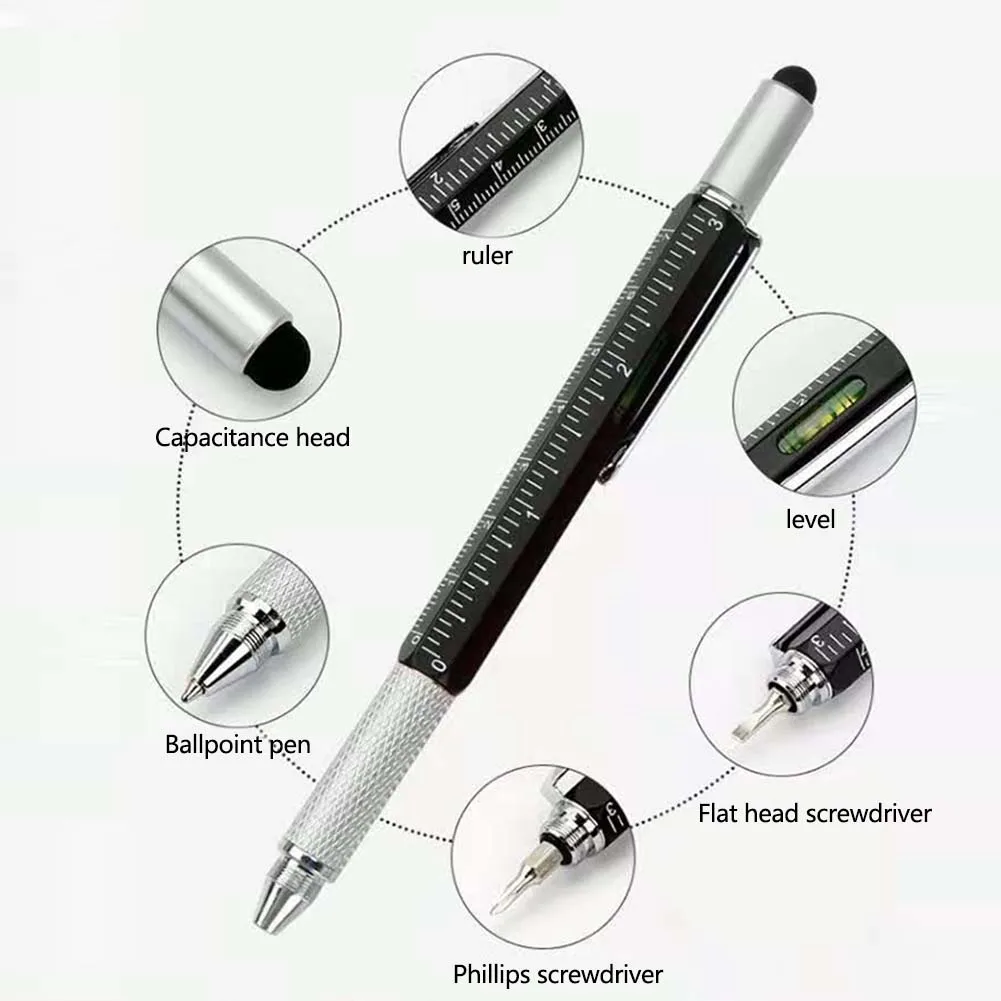 

Многофункциональная шариковая ручка 6 в 1 со шкалой уровня и сенсорным экраном, современный ручной инструмент, отвертка для измерения