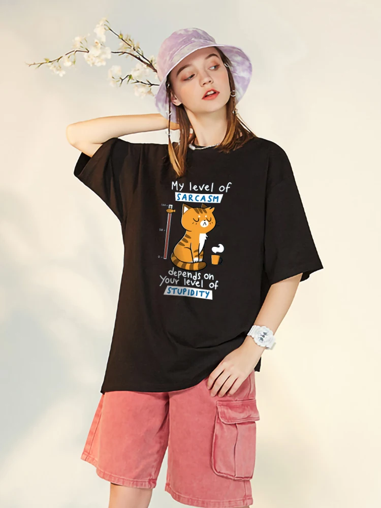 

Женская футболка Tsundere кошка питьевой чай женская футболка оверсайз модная женская одежда смешные футболки в Корейском стиле для женщин