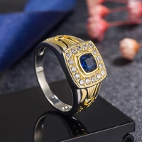 european and american style mens ring diamond sapphire two color ring mens business retro blue crystal gold ring jewelry