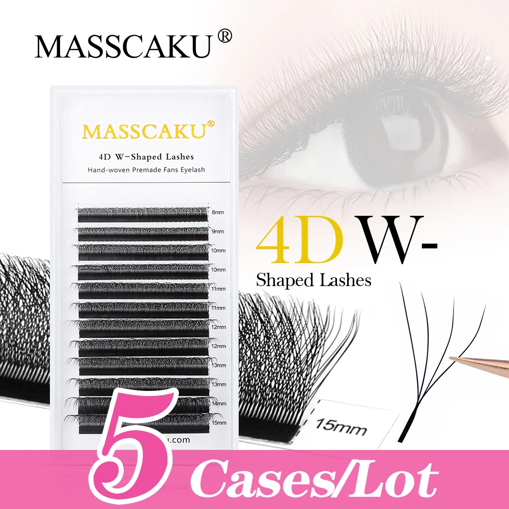 

MASSCAKU Handmade 5Cases/lot 3D/4D/5D/6D W Shape False Eyelash Extensions Individual Premade Volume Fans Faux Mink Lashes Makeup