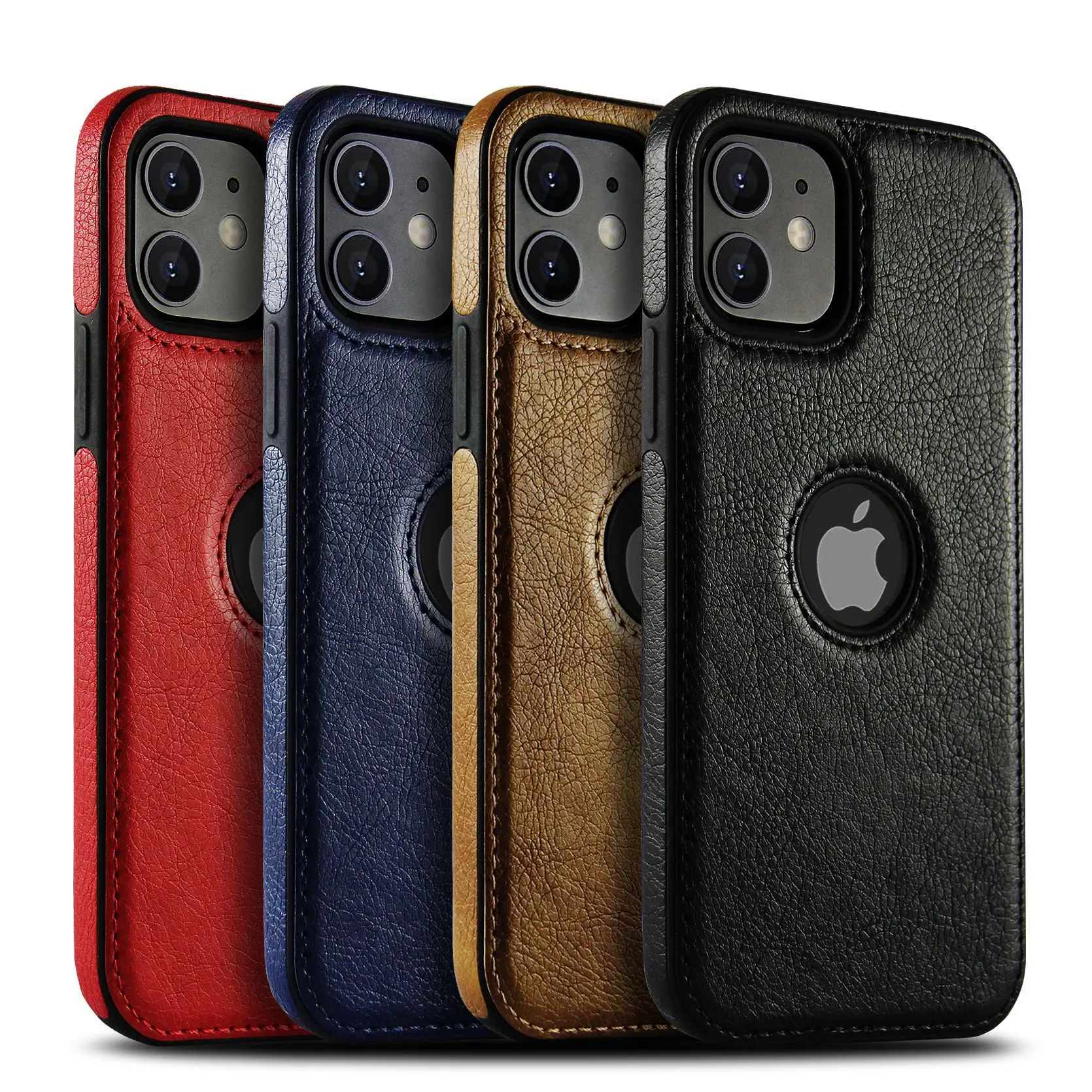 

Solid Color PU Leather Phone Case For iPhone 12Pro 11 12 Pro Max XR XS Max X 7 8 6 Plus 12Mini 11Pro Max 11 Slim Soft Back Cover
