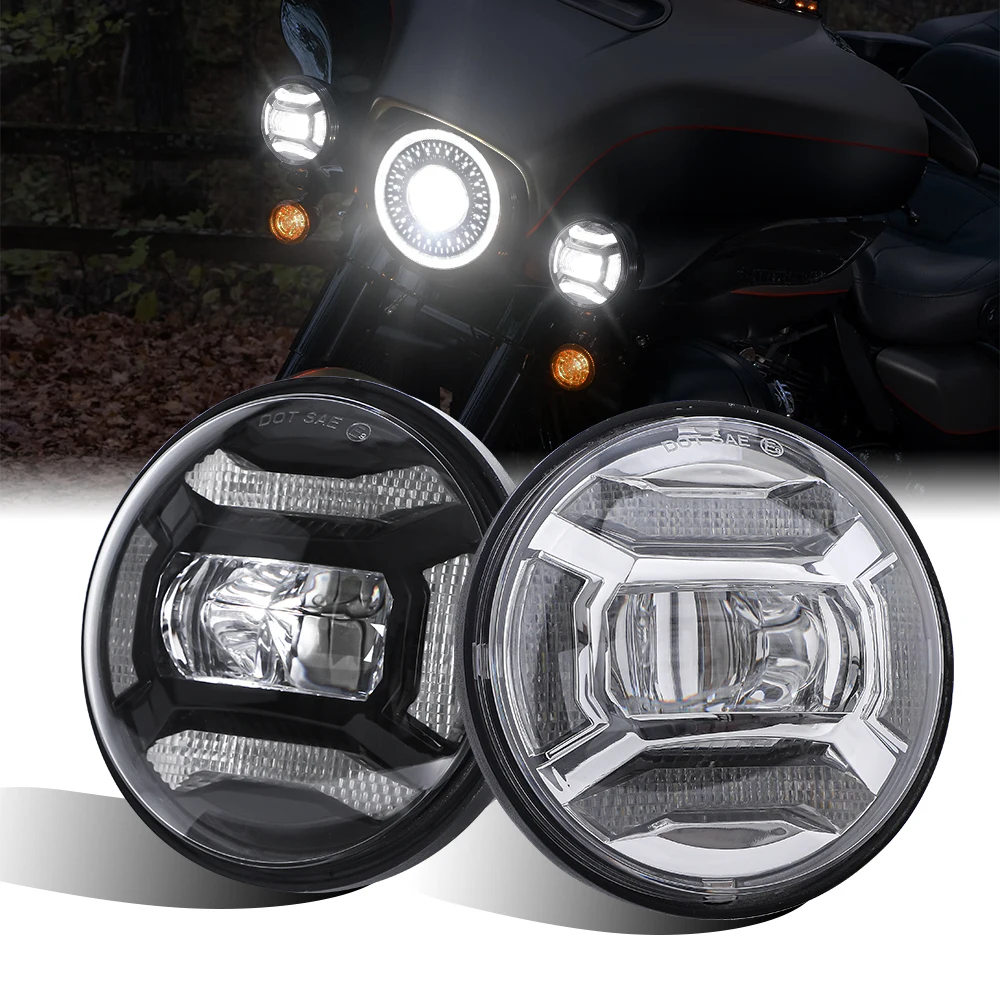 Çift 4.5 “4 1/2 inç motosiklet 4.5 inç sis işık geçen için yardımcı ışık Harley klasik FLHR Road King sis lambası aksesuarları