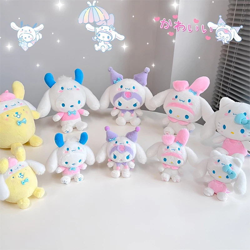 

Sanrio Hello Kittys Plush Doll My Melody Kuromi Kawaii Cinnamoroll Cartoon Soft Stuffed Plushies Backpack Pendant Toys Girls