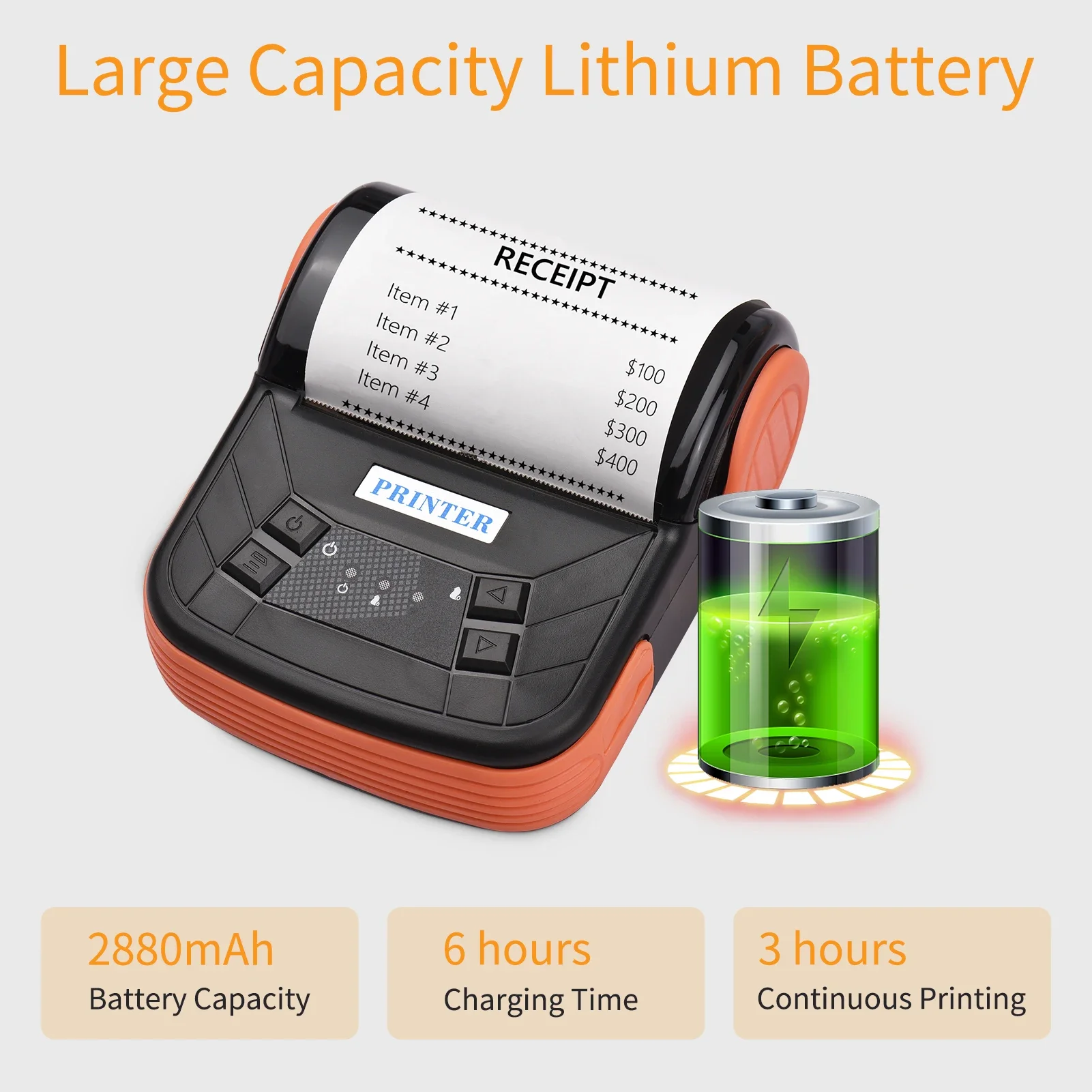 80 мм чековый принтер беспроводной BT термопринтер чеков мобильный для счетов ESC