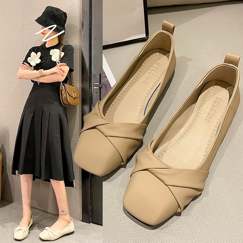 

Women's Flat Shoes Concise Leisure Square Toe Ladies Single Shoes 2022 New Daily Office Solid Color Shallow Mouth Female Flats