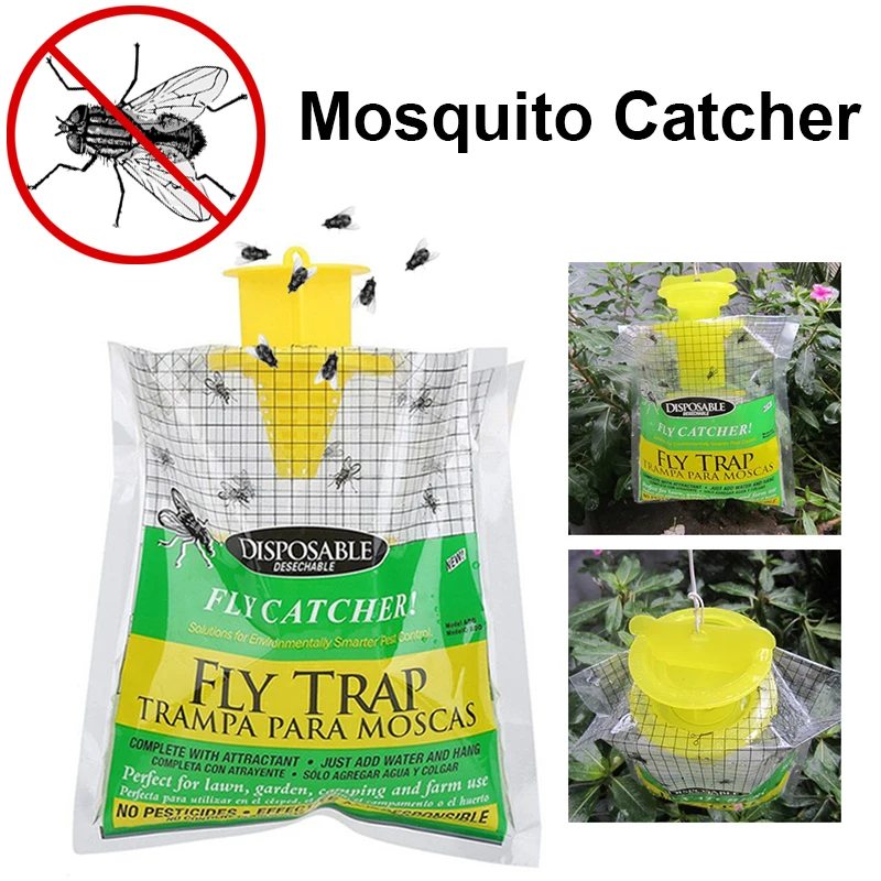 

3pcs Fly Trap Fly Catcher Bug Mosquito Killer Moth Insect Killer Pest Control Products Disposable Plastic Hanging Bait Bag