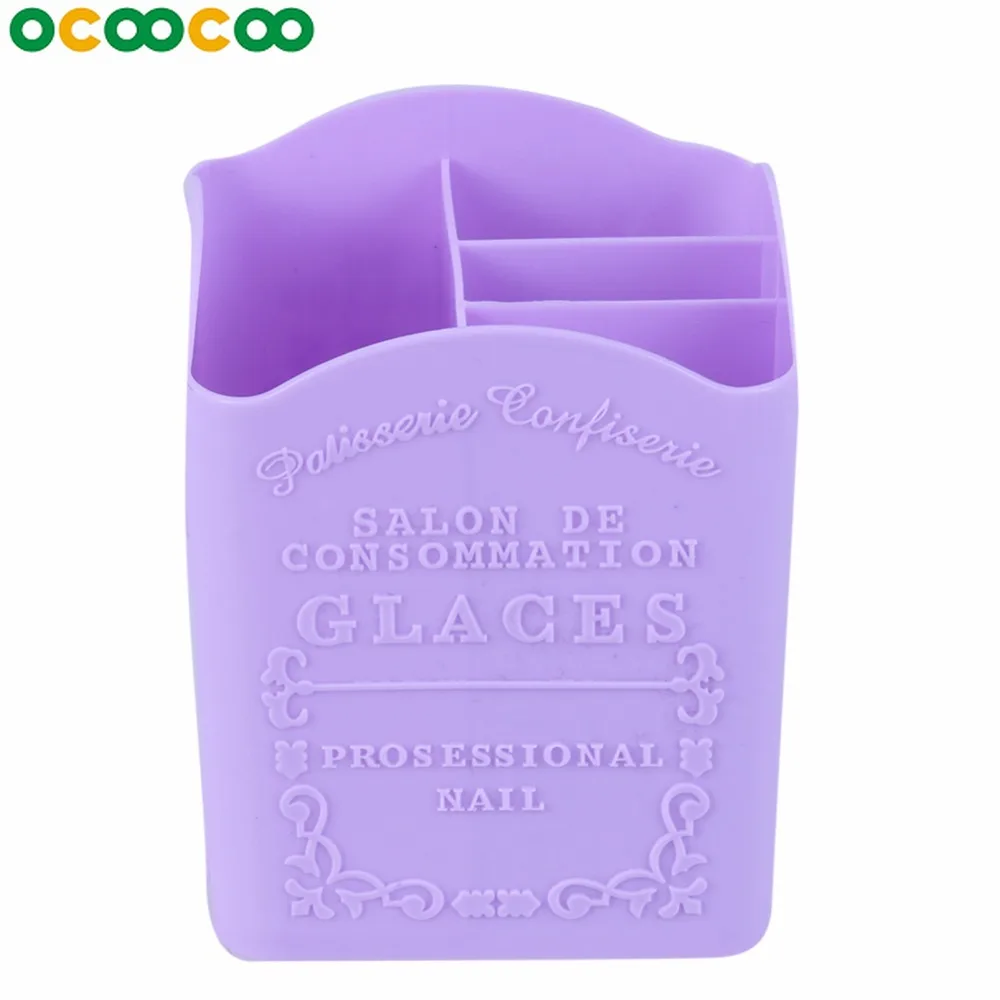 

4 Compartments Makeup Brush Holder Portable Empty Plastic Brushes Holder Nail Box Storage Nail Pen Container Random color