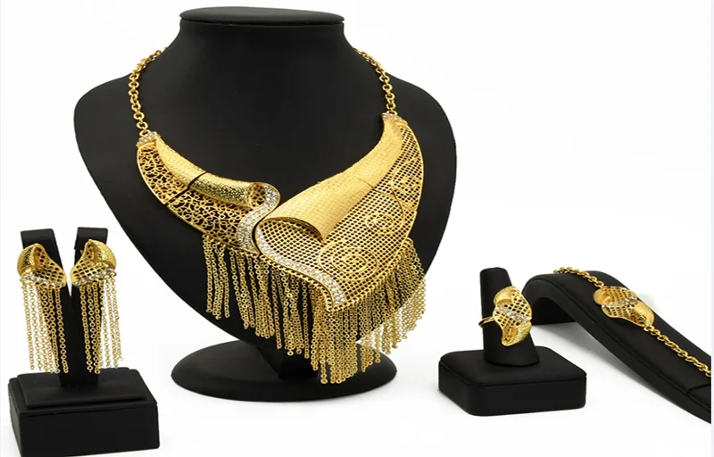 

3 sets Dubai Gold Color Jewelry Sets African Indian Ethiopia Bridal Wedding Gifts Party For Women Necklace Earrings Jewelry Set