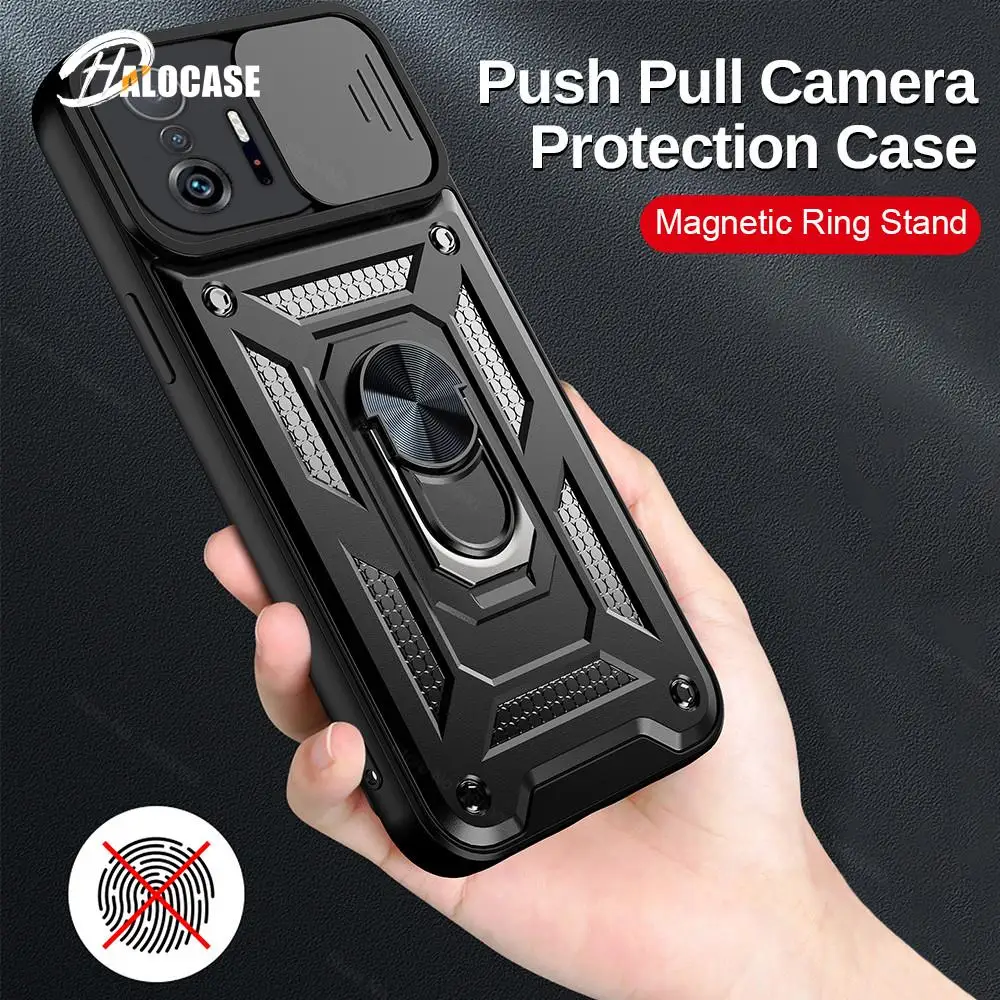 

slide camera shockproof armor case Xiomi 11T Pro car magnetic stand protective ring cover for xiaomi 11t mi11t pro mi 11 t pro