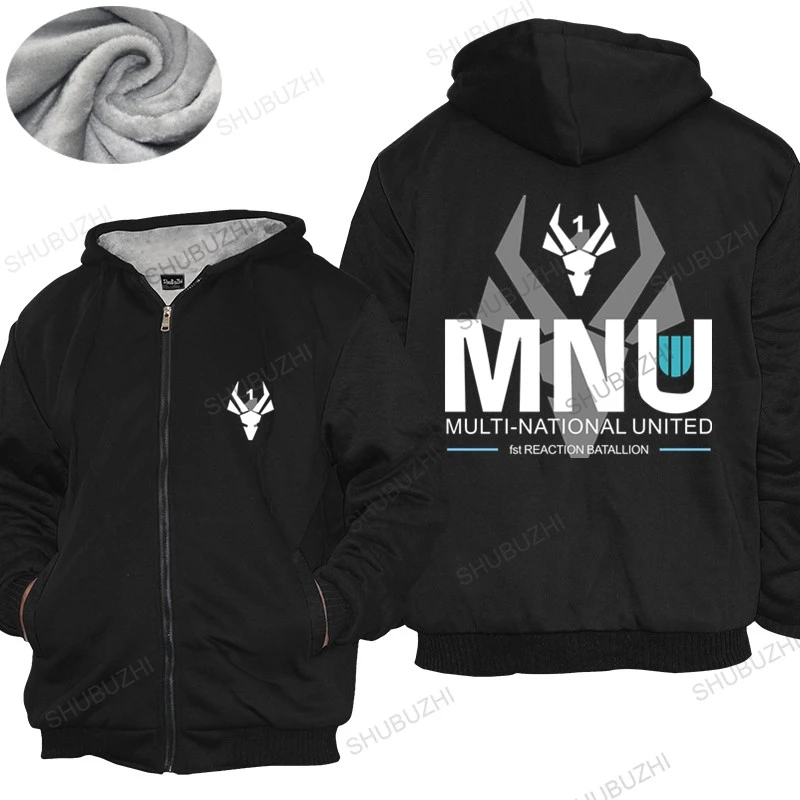 

Mens winter cotton warm coat MNU 1, multi-national united thick hoody based on the 2009 film District 9 Casual pride hoodies