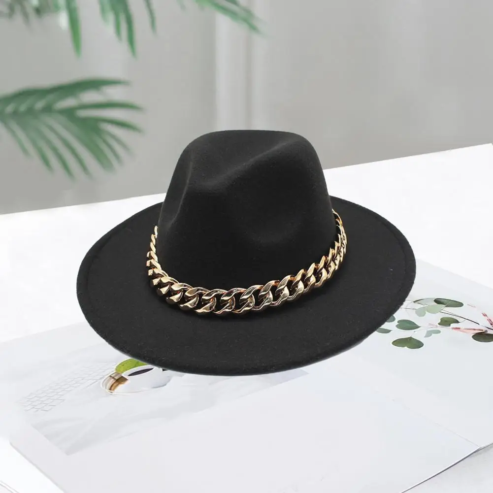 

Trendy Fedora Hat Metal Chain Decor Lightweight Jazz Hat Men Women Vintage Fascinator Jazz Hat