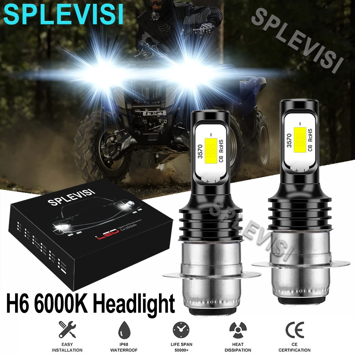 

2x70W 6000K LED Headlight pure white For Yamaha Grizzly 125 350 400 450 600 660 motorcycle led lampada de led pra farol de moto