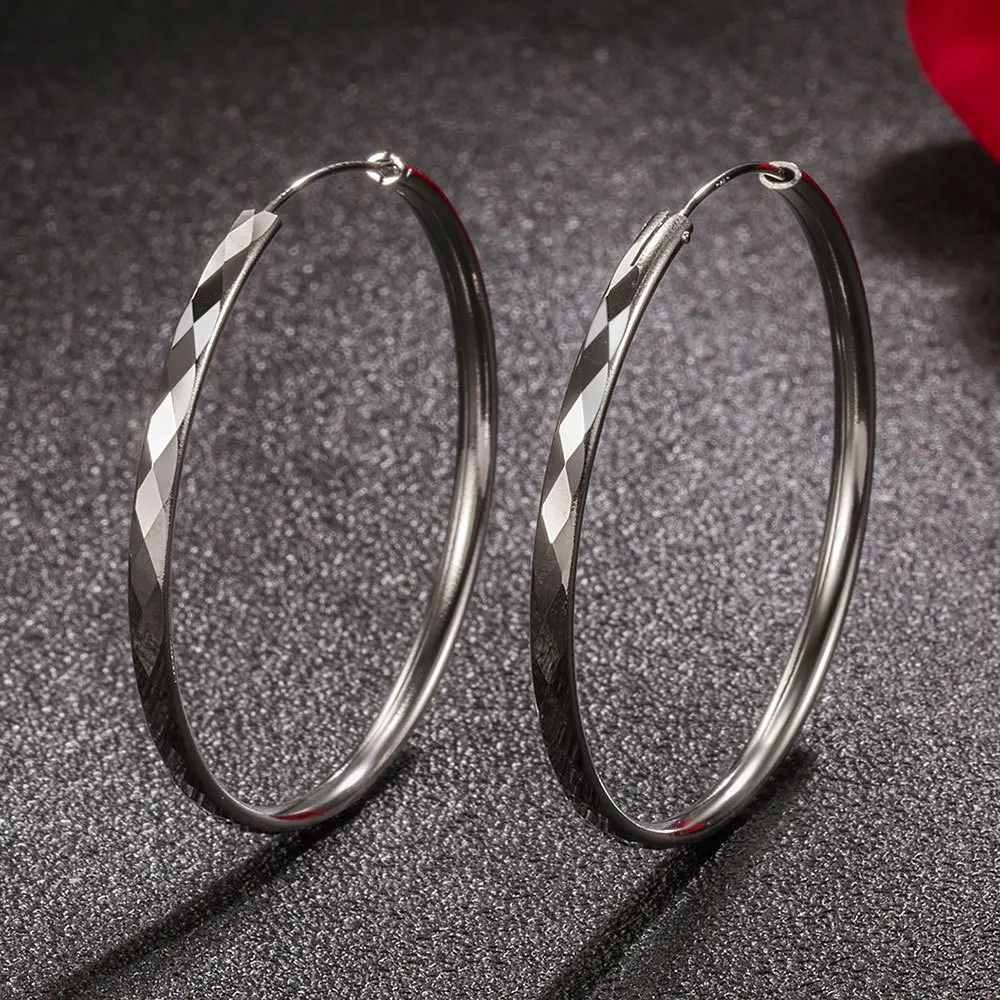 

New 925 sterling Silver classic 5CM large circle hoop earrings for women Fashion party wedding Accessories Jewelry Holiday gifts