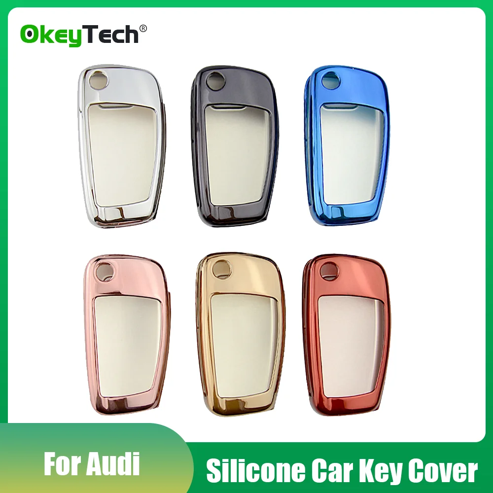 

OkeyTech 3 Button Flip Folding Remote Car Key Shell TPU Protection Cover Case Holder for Audi C6 A7 A8 R8 A1 A3 A4 A5 Q7 A6 C5