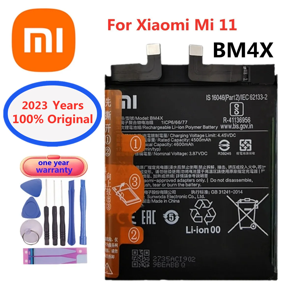 

100% Original Xiao Mi Battery BM4X 4600mAh For Xiaomi 11 Xiaomi11 Mi11 Replacement Mobile Phone Battery Batteries Bateria +Tools