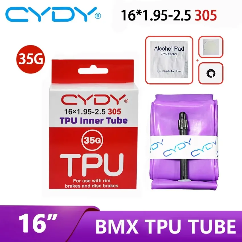 Фото Ультралегкая велосипедная камера CYDY 35G из TPU, 16 дюймов, клапан Prseta: 45 мм, подходит для шин 16 305 16x1.95-2.5. №2