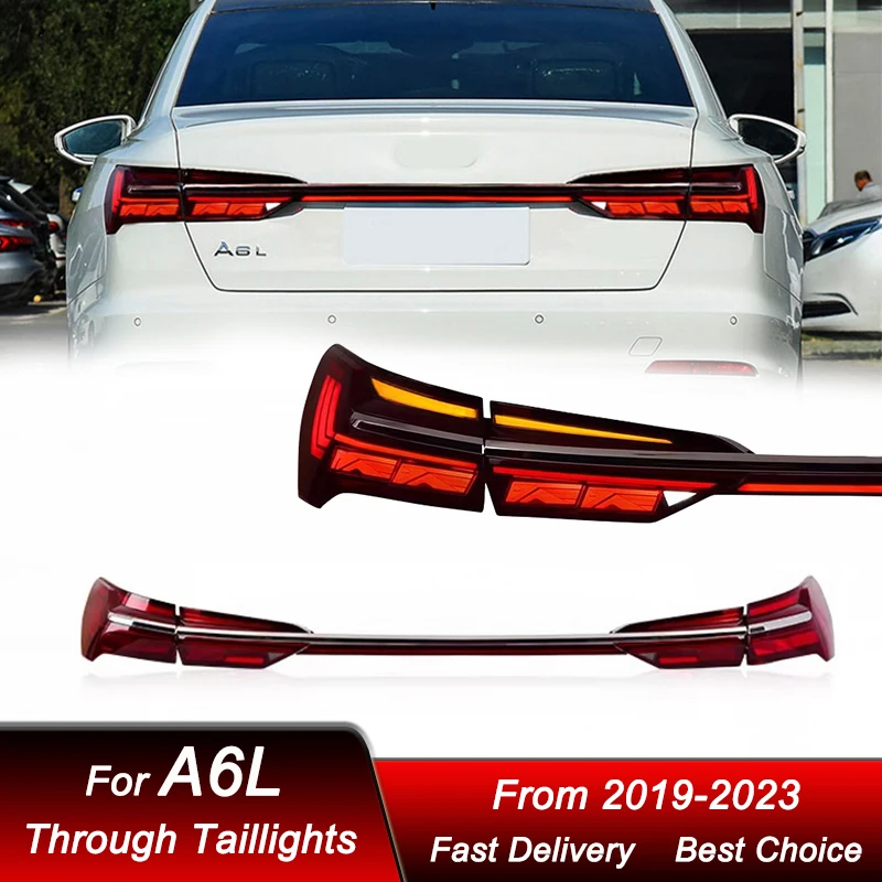 Фото Автомобильные сквозные задние фонари для Audi A6L A6 2019-2023 C8, новый стиль, полностью светодиодный задний фонарь, динамический указатель поворота, задний фонарь в сборе №5