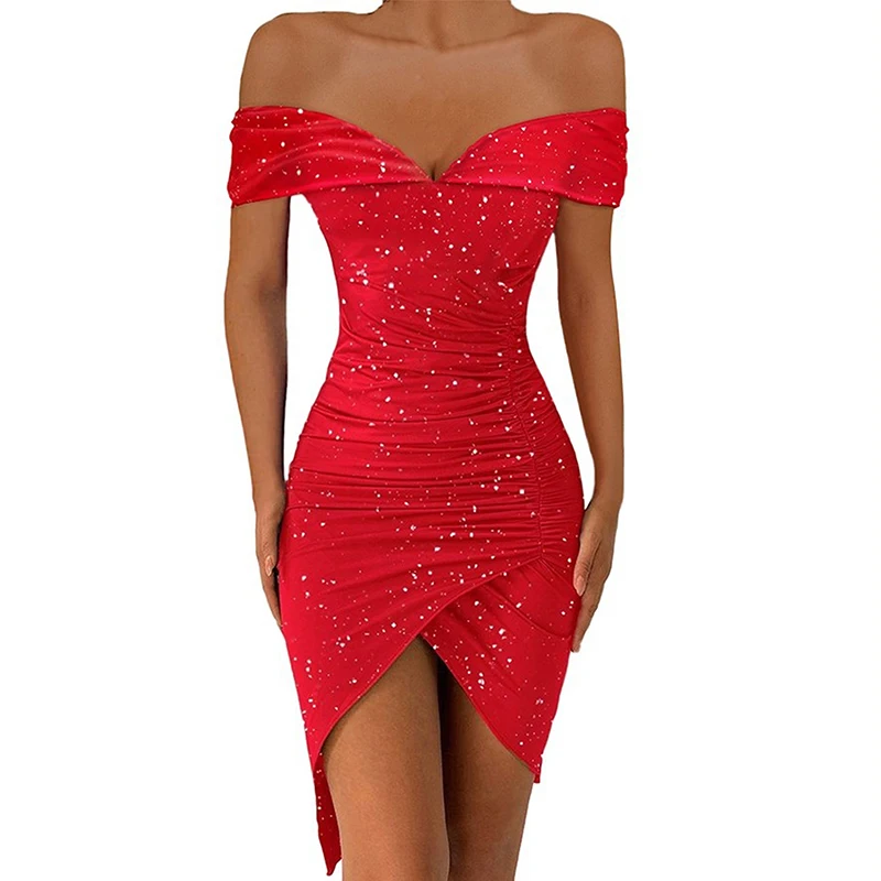 

Woman Party Dress Fashion Slim Fit Off Shoulder Fashion Ruched Bodycon Dress Elegant Comfortable Mature Lady Dresses Women