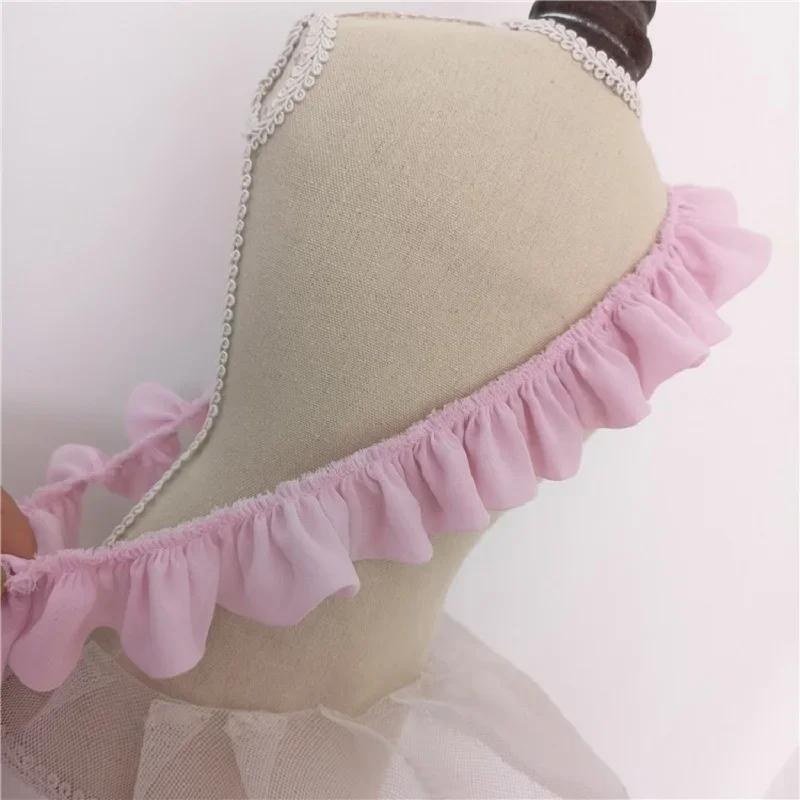 Кружевная тюлевая сетка 3D плиссированная QRTRIM белый и розовый