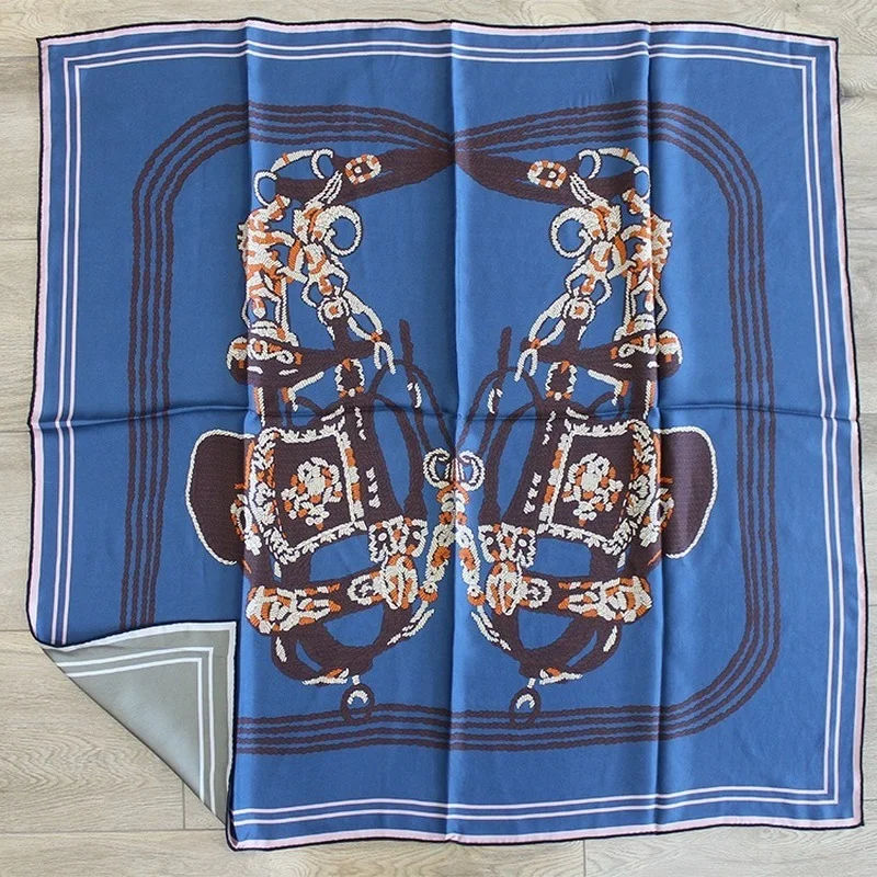

Scarf Women Luxury 18 Mumicha Washed Twill Mulberry Silk Double-sided Printed Silk Scarf Pareo 90*90cm Saddle Bandana Scarves