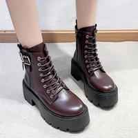 boots women autumn new pu leather high heel thick heel short boots woman platform motorcycle boots shoes ladies fashion shoes