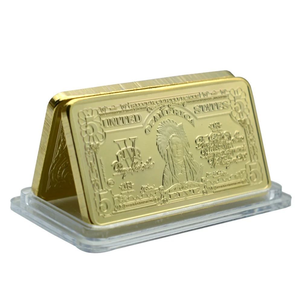 

Holiday Gift Five Dollars Gold Bullion American Metal Coin Golden Bars USD with Plastic Case Commercial Collection