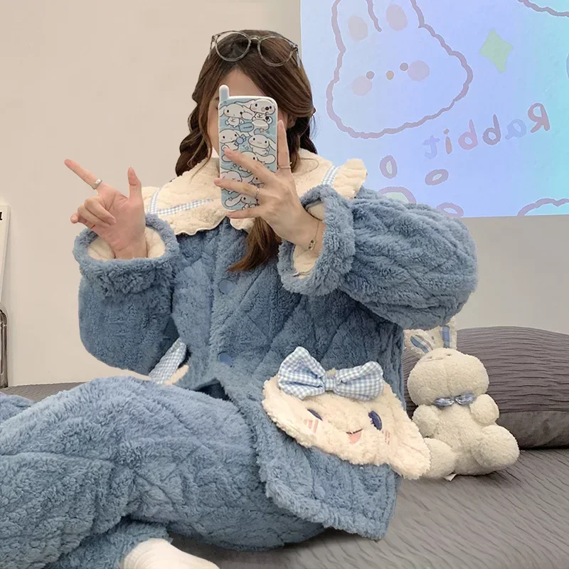 Sanrio Cinnamoroll фланелевой зимний пижамный комплект с милым рисунком для девочек из