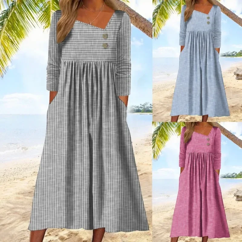 Женское осеннее платье свободного кроя с принтом V-образным вырезом и