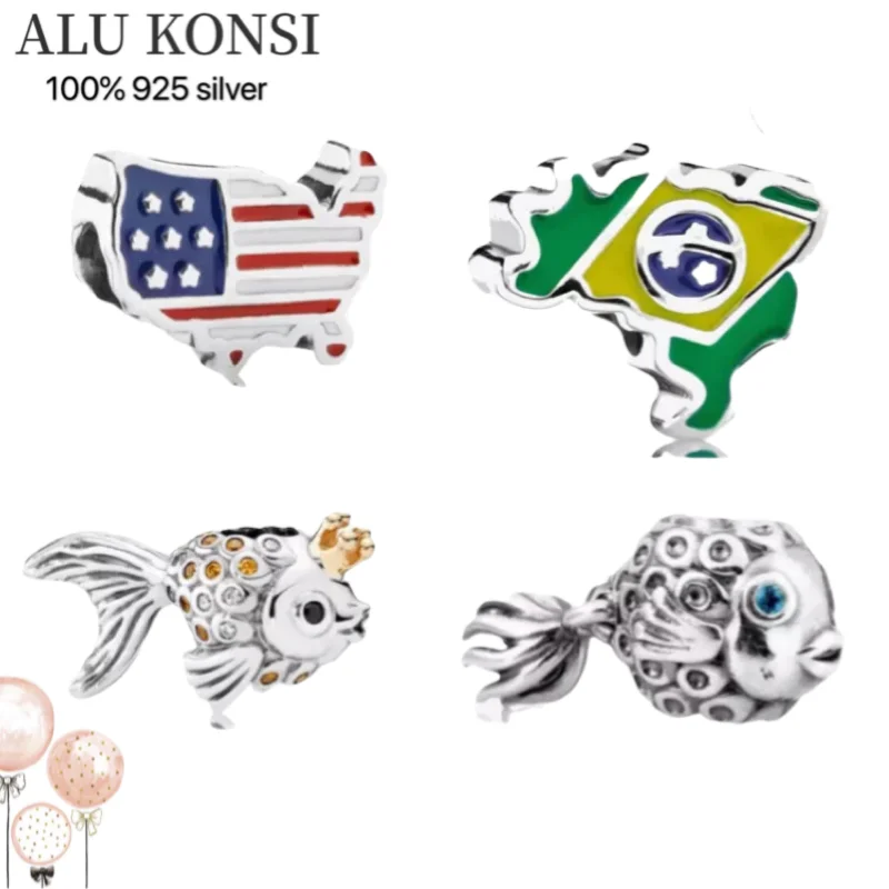 

925 Серебряные Оригинальные бразильские американские карты КОРОНА Карп Горячие DIY аксессуары для бусин женские ювелирные изделия