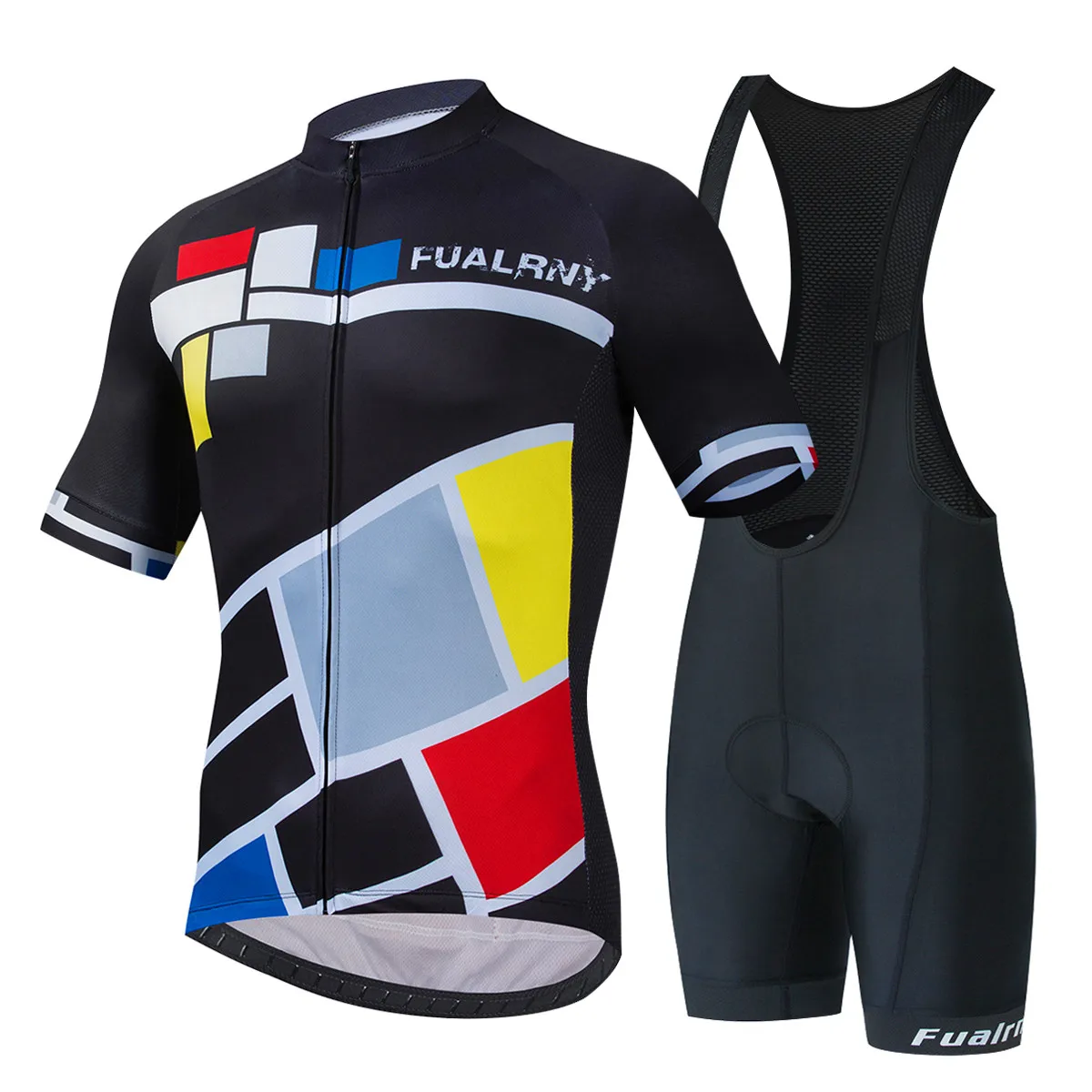 

Fualrny Cycling Jersey Set Men Bib Shorts Bicycle Short Sleeve Cycling Clothing Bike Maillot Ciclismo Hombre Black Sets For MTB