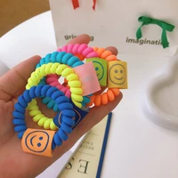 smiley fluorescent color telephone line hair ring does not hurt hair hit color all match basic rubber band female head rope kore
