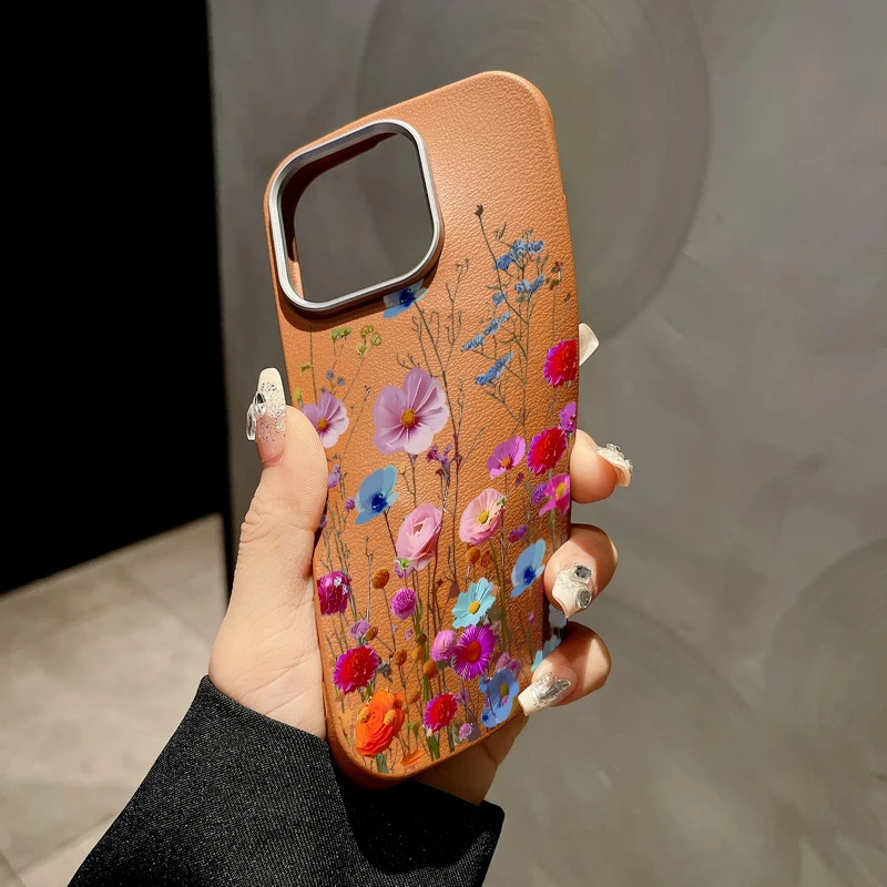 Противоударный чехол из ТПУ с цветным цветком для телефона Magsafe iPhone 16 15 14 Pro Max Plus 13