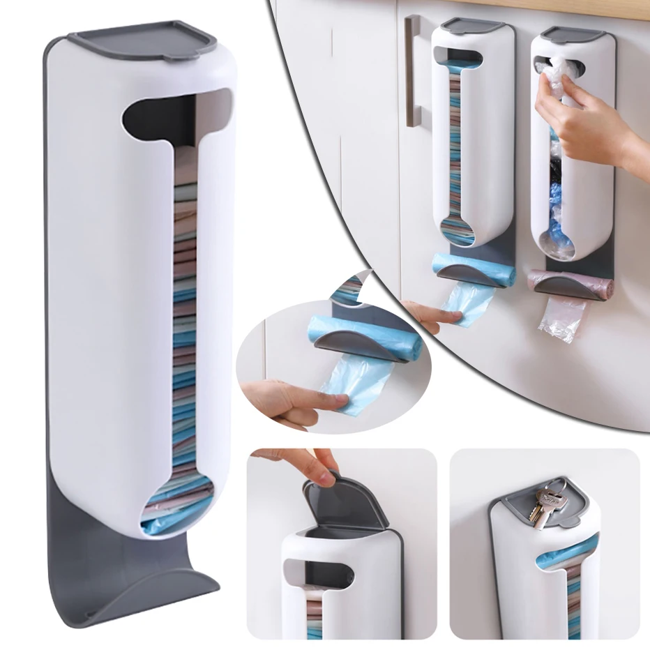 

Roll Save Dispenser Trash Holder Wrap Bag Plastic Bag Mounted Dispenser Plastic Rack Paper Kitchen Wall Grocery Bag Space