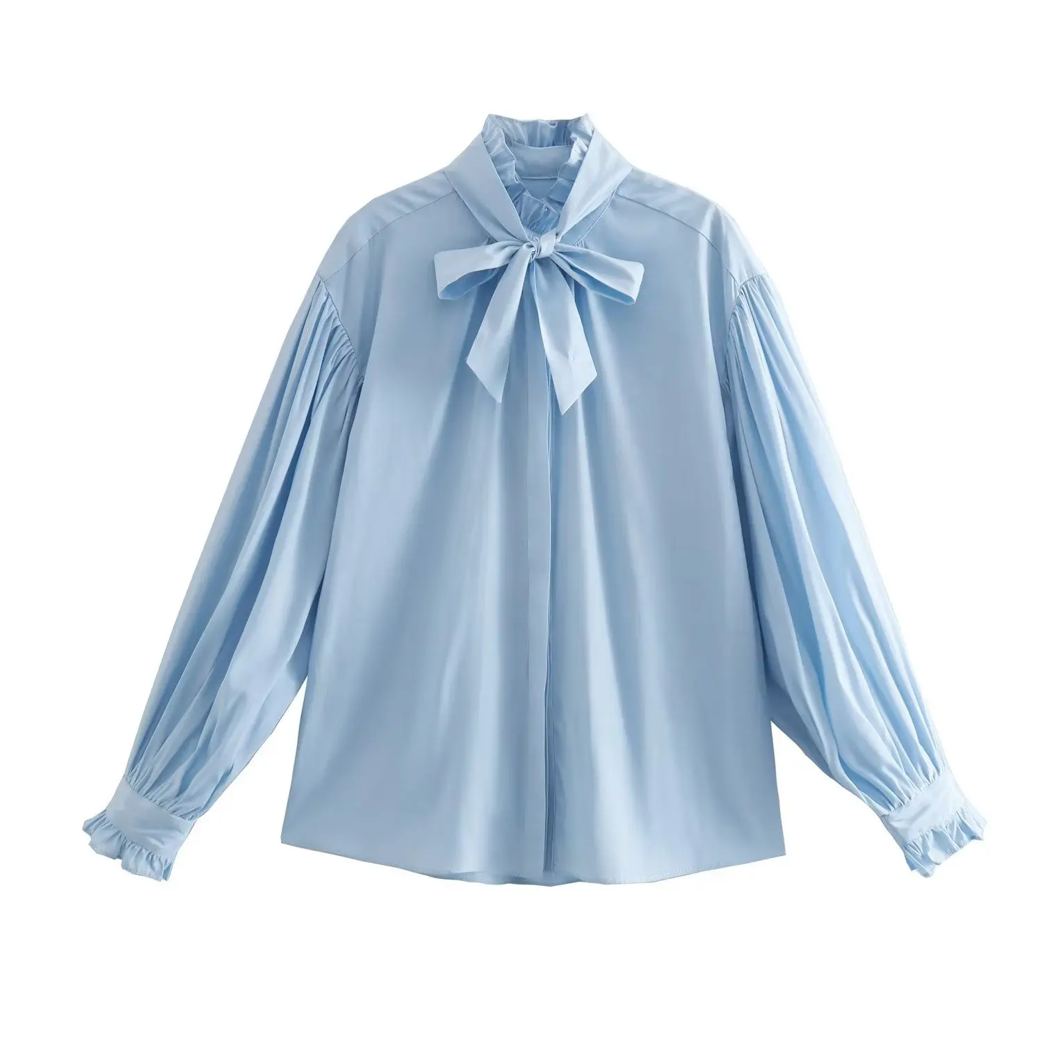 

SuperAen New 2022 Wood Ear Edge Decorative Bow Scarf Collar Full Loose Solid All Match Casual Shirts Women