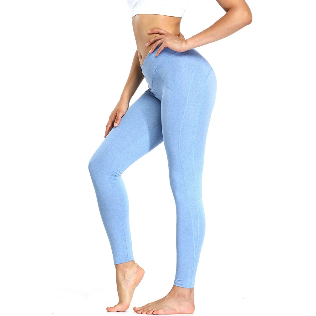 

Женские однотонные спортивные Леггинсы для йоги, фитнеса, брюки с девятью точками синего цвета, размер M