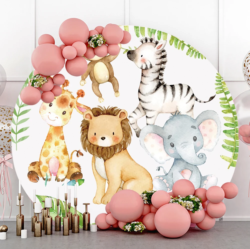 

Round Backdrop Cover Jungle Safari Party Baby Shower Circle Photo Background for Boy 1st Birthday Party Decor Animals Banner