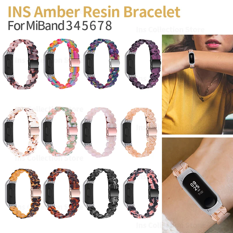 

New Amber Resin Strap for Xiaomi Mi Band 8 7 6 5 INS Women Bracelet for Miband 7Pro 4 3 Replacement Wristband Correa Accessories