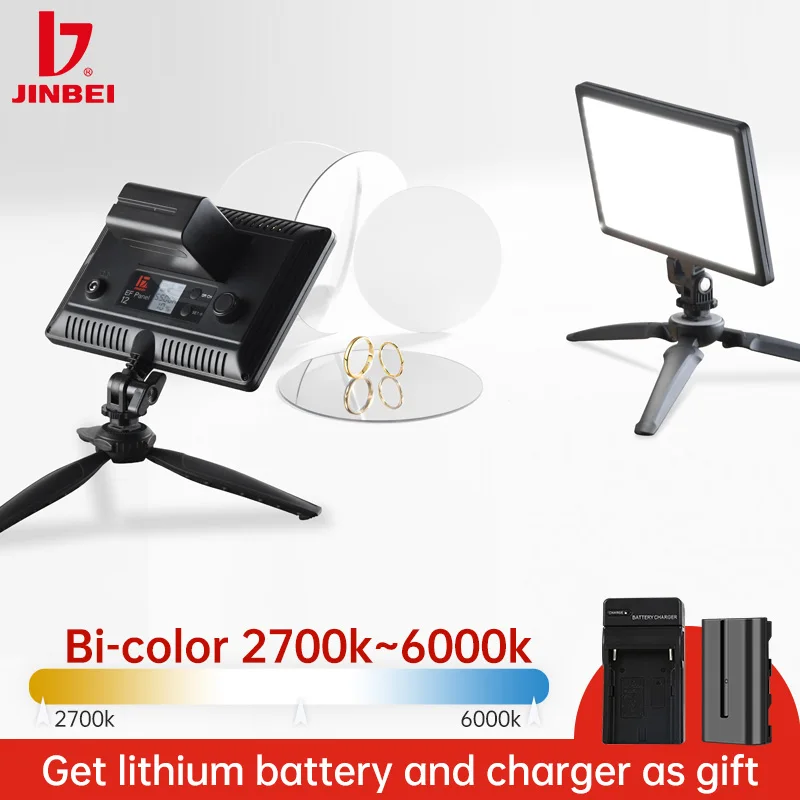 

JINBEI EF-12BI LED Video Light 12W Camera Light Bi-color Rechargeable 2200mAh Dimmable 2700k~6000k Panel Light Photo Studio Lamp