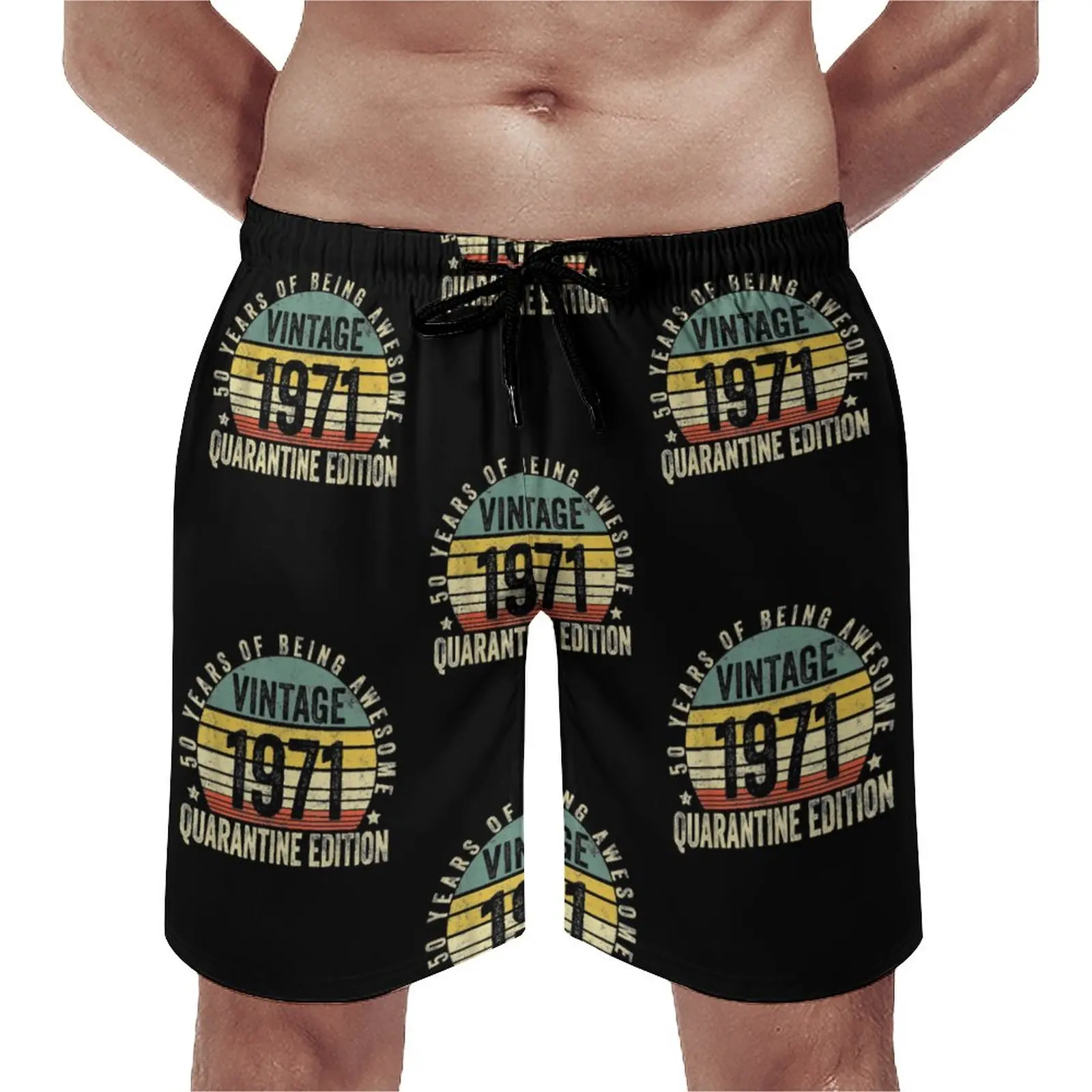 

1971 Limited Edition Quarantine Board Shorts Meaning Beach Swimming Trunks Polyester Funny Men Swim Trunks