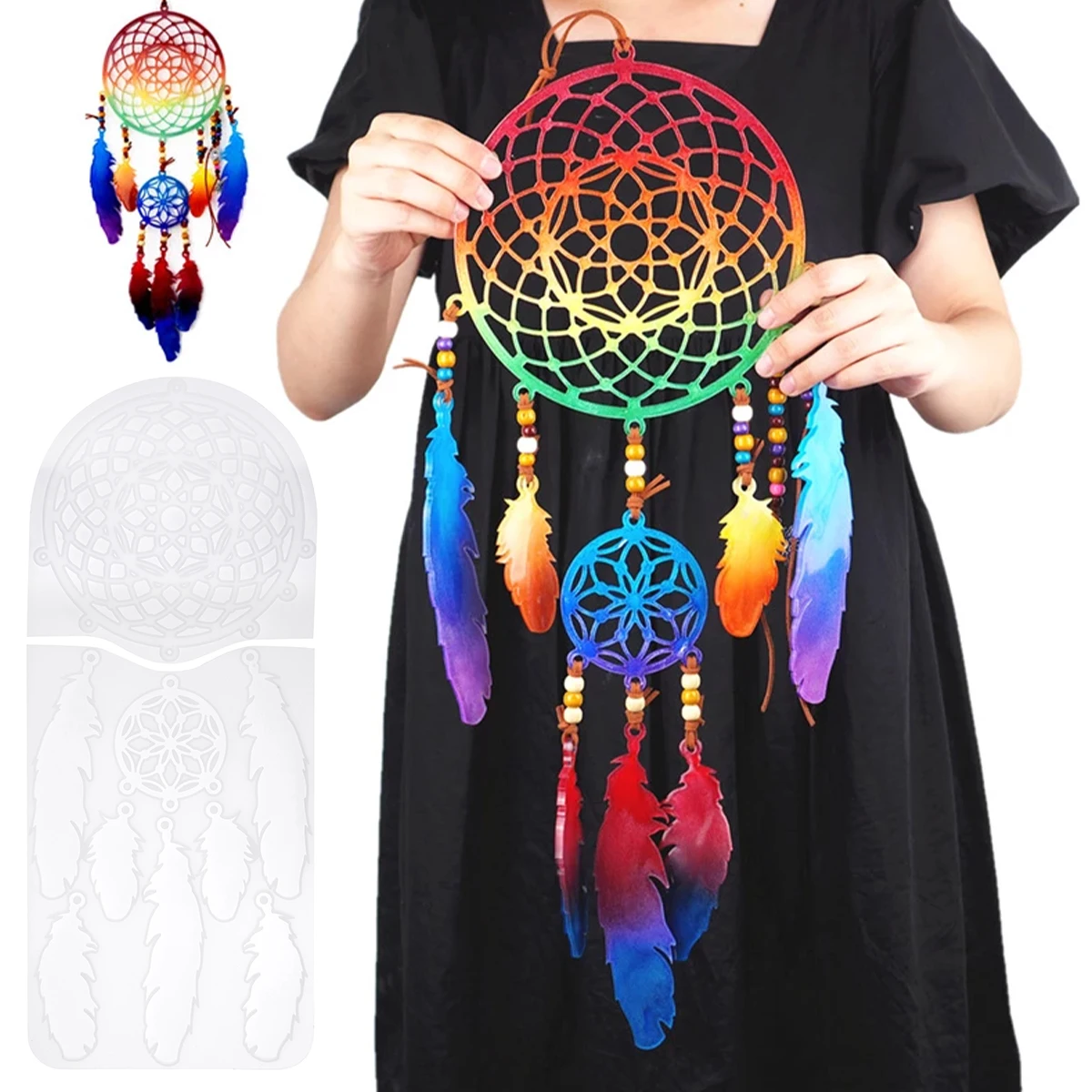 

Dream Catcher Mold DIY Handmade Silicone Molds Tool Feather Resin Accessory Tool Wall Hanging Art Craft for Home Decor