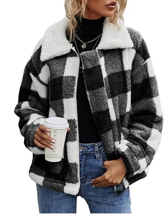 

Women Jackets Street Shirt Plaid Print Turn-down Neckline V Neck Denim Buttons Slimming Waistcoat Winter Casual Pullovers Tops