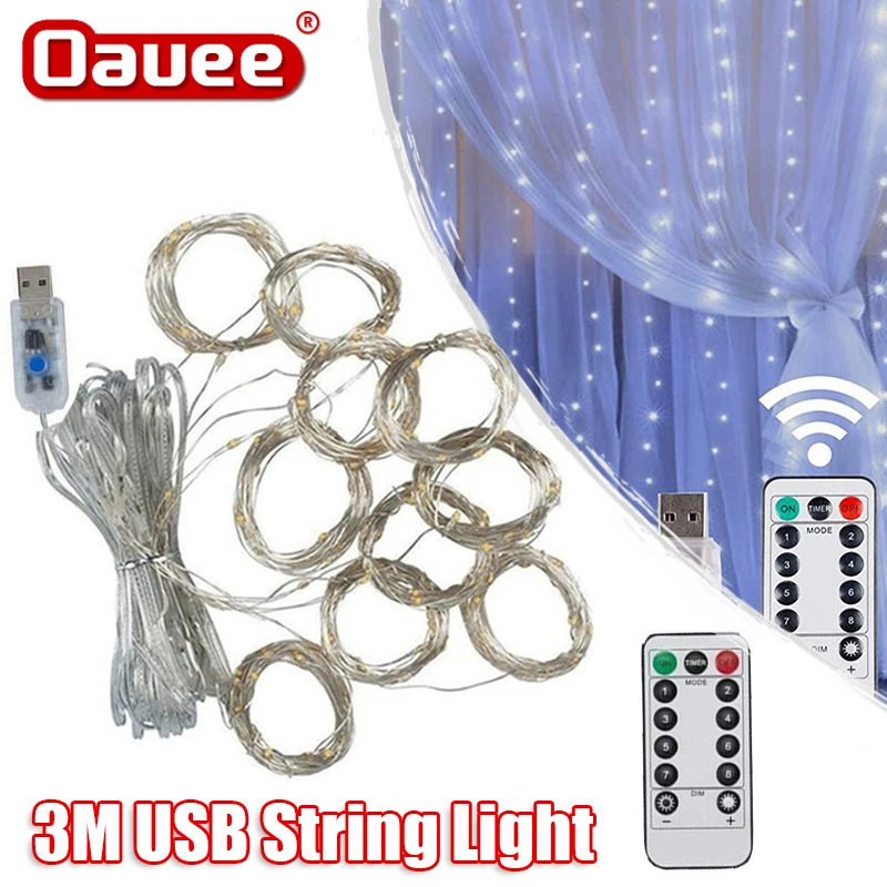

3M USB String Light Fairy Garland Curtain Light Christmas Light Christmas Decor with Remote For Home Holiday Decorative New Year