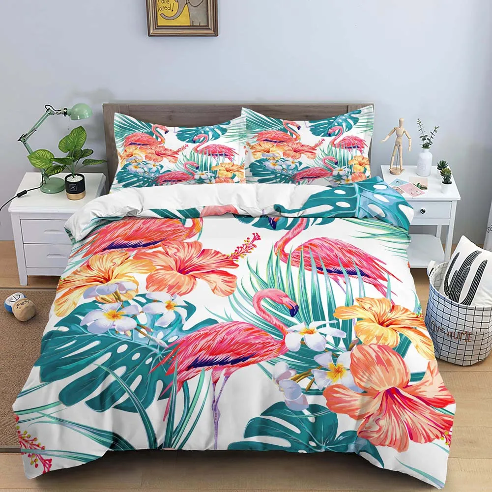 

Flamingo Leaves Print Duvet Cover Double Bedding Set 2/3pcs Quilt Cover With Zipper Closure King Size Comforter Cover 240x264