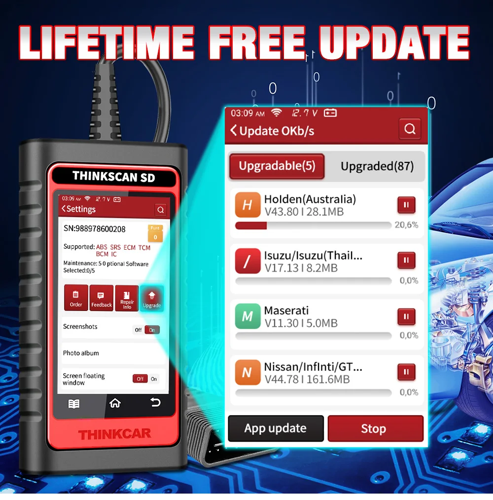 THINKCAR ThinkScan SD6 ABS SRS ECM TCM BCM IC OBD2 сканер с 28 сбросами (5 бесплатных дополнительных) IMMO