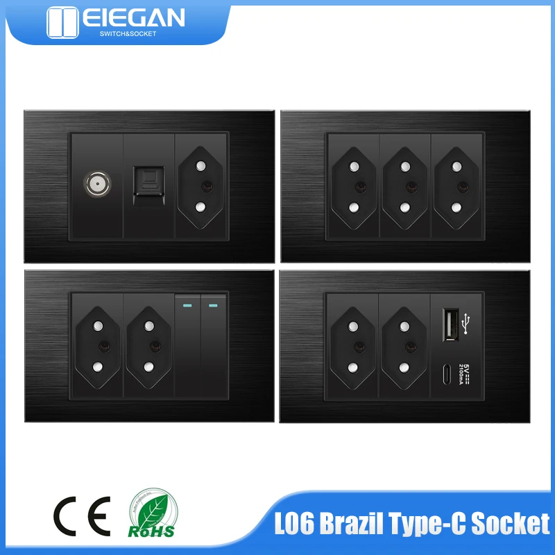 

Brazil Wall Outlet Socket Switch Usb Electrical Double Plugs Sockets with Usb Port Button Power Light Switches Outlet Home