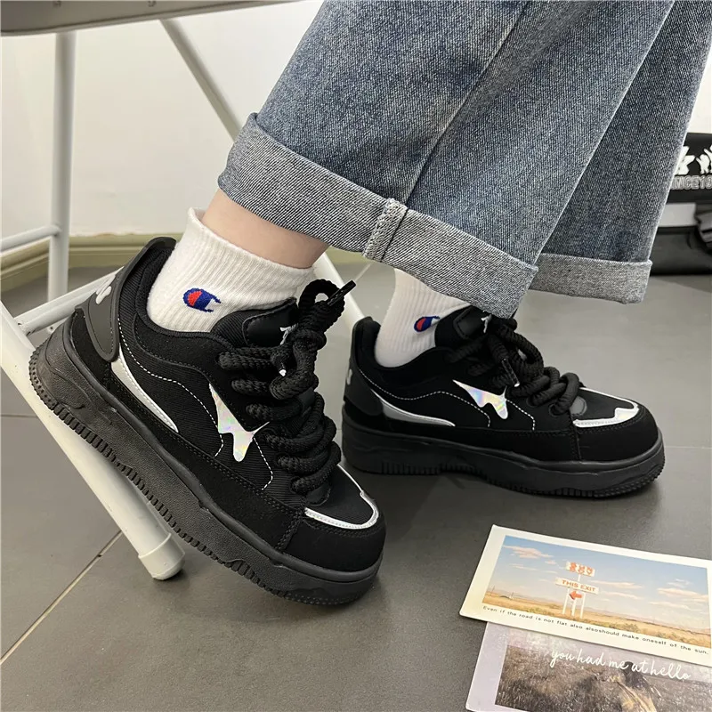 Национальная модная мужская обувь Ins Hong Kong Sle черные туфли с толстой подошвой